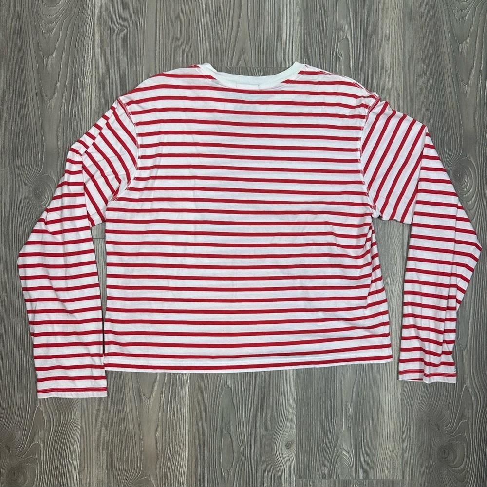 ATM Anthony Thomas‎ Melillo Red White Striped Long Sleeve Cotton Top Size L - Picture 6 of 6